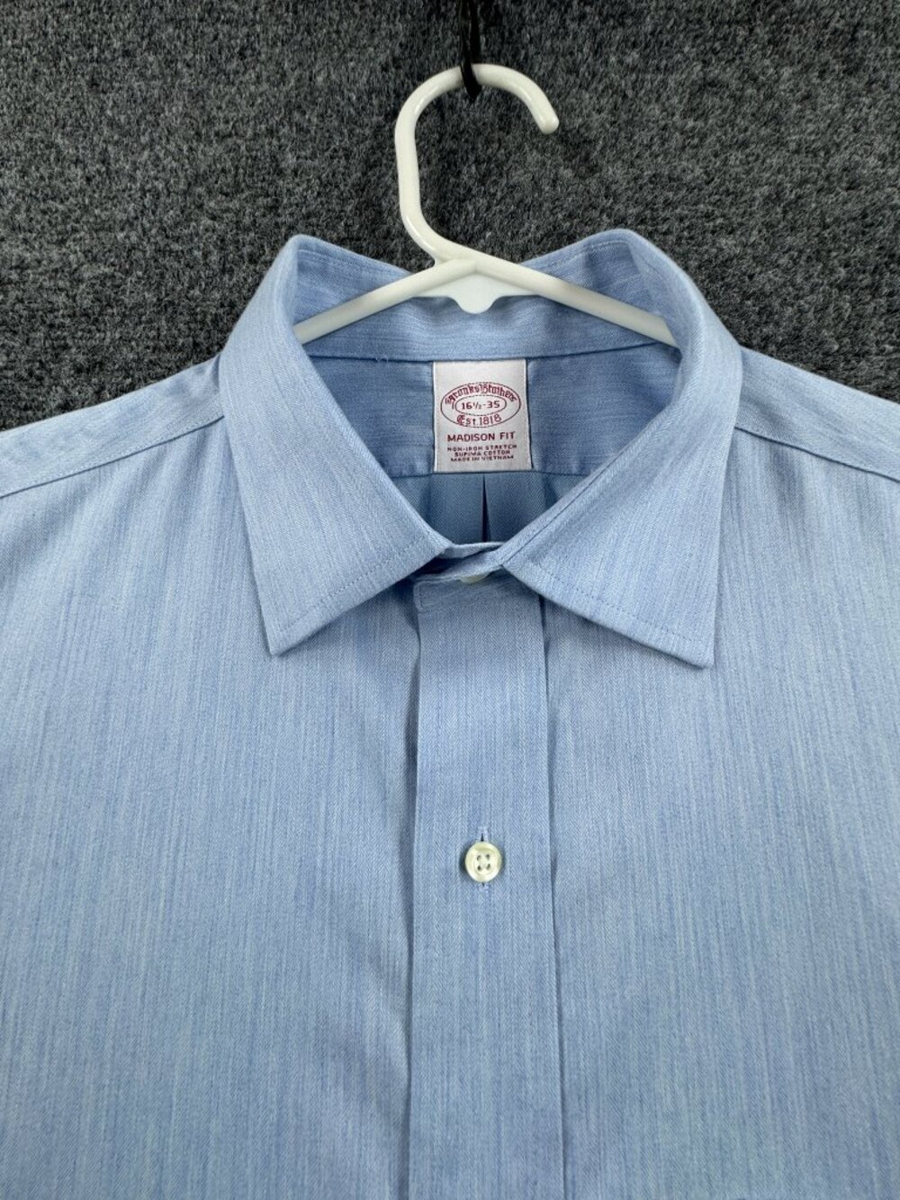 Brooks Brothers Cotton Spandex Supima Non-Iron Madison 16.5 35 Herringbone Blue